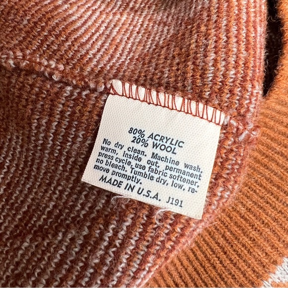 JANTZEN VINTAGE RUST ORANGE & GRAY CREWNECK GRANDPA SWEATER MEN MED - Picture 12 of 15